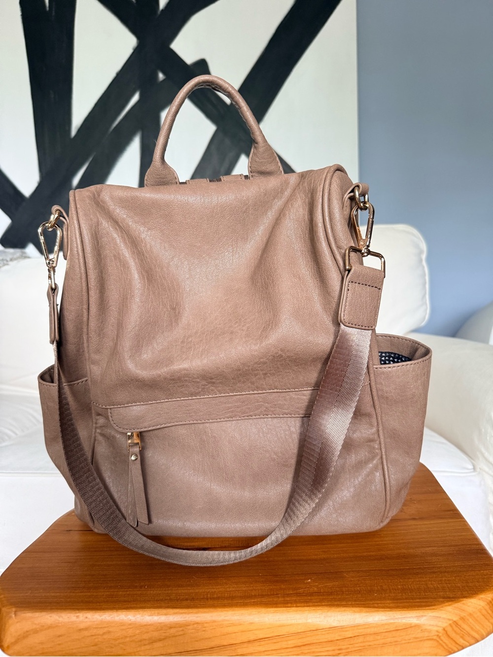 Madison West Taupe Convertible Leather-like Backpack